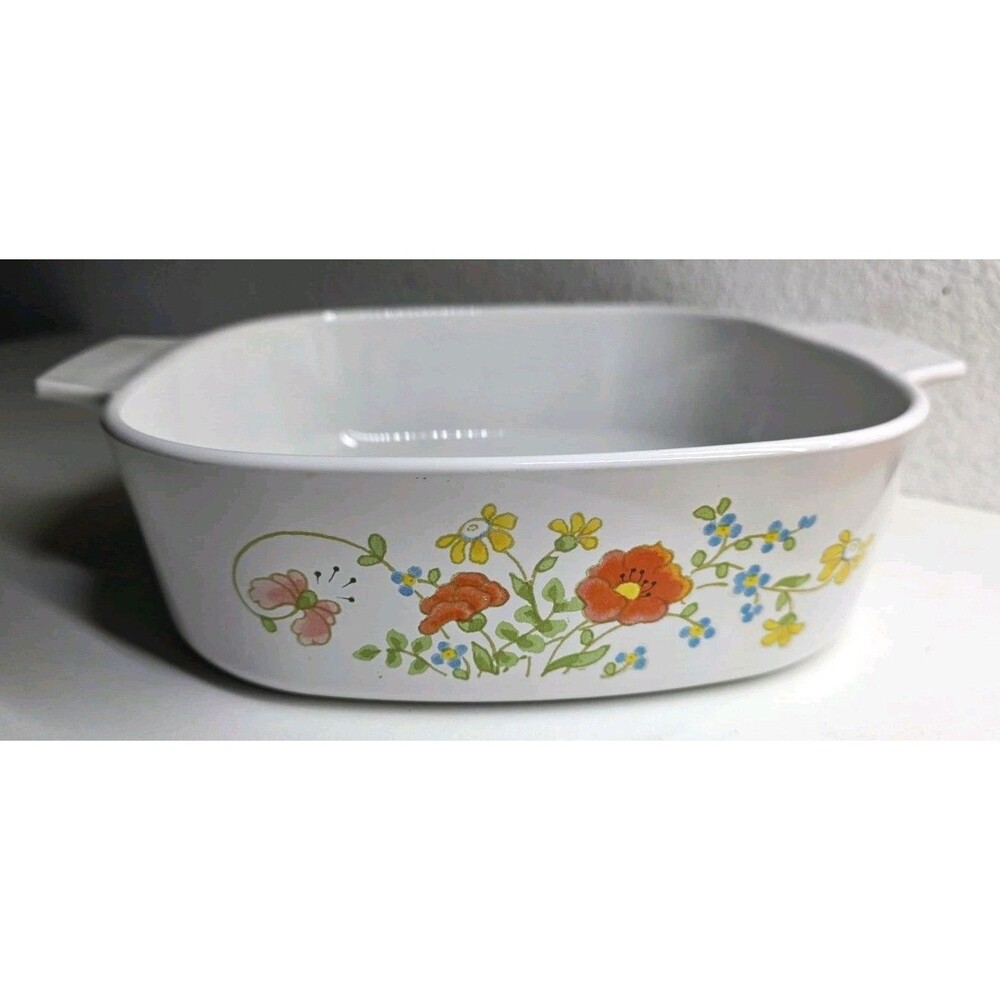 CorningWare Casserole Dish 2 Qt White Floral Rectangle w/o Lid A-2-B